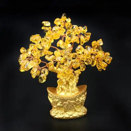 金色元宝底座黄水晶招财树店铺吧台酒柜家居摆件装饰办公礼品