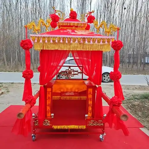中式八抬木质花轿轿子厂家实木古典道具婚庆复古结婚折叠迎亲出租