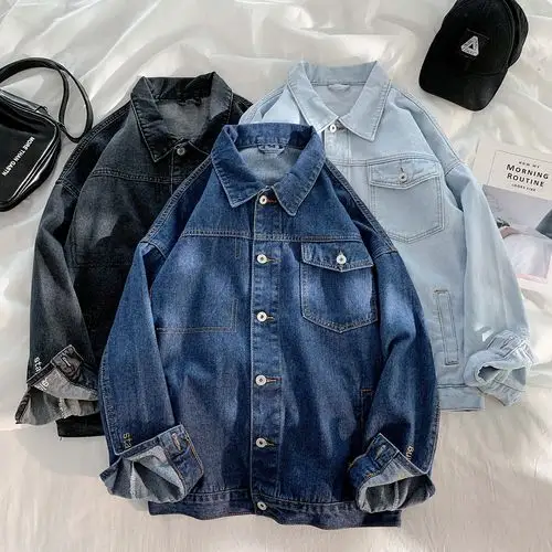 w16 p80 2019秋装 平铺韩版基础款牛仔夹克 男宽松刺绣牛仔衣外套
