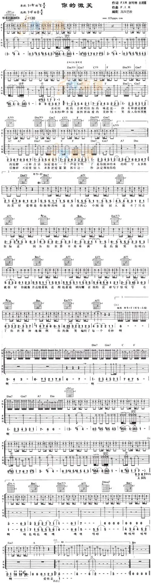 你的微笑(飞儿乐团) 吉他谱