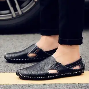 夏季真皮男凉鞋镂空洞洞鞋男青年潮流男士凉鞋包头皮凉鞋开车凉鞋