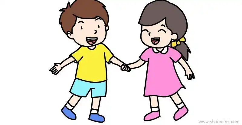 两个小朋友手牵手儿童画怎么画两个小朋友手牵手简笔画顺序
