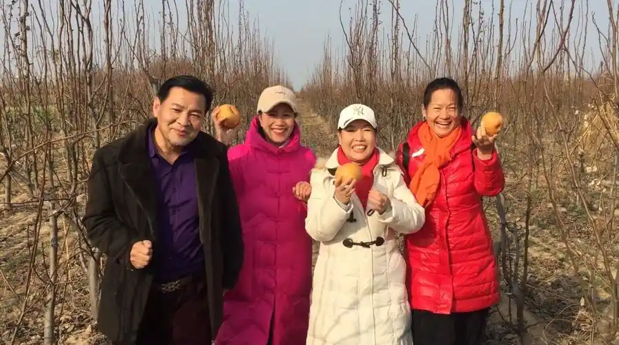 开心山村:老王和王大妮,王二妮,王三妮一起逛梨园#一起逛#梨园-vlog