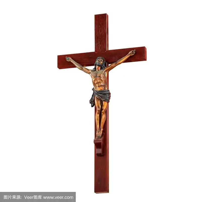耶稣基督在十字架上,老木头孤立在白色的背景上.