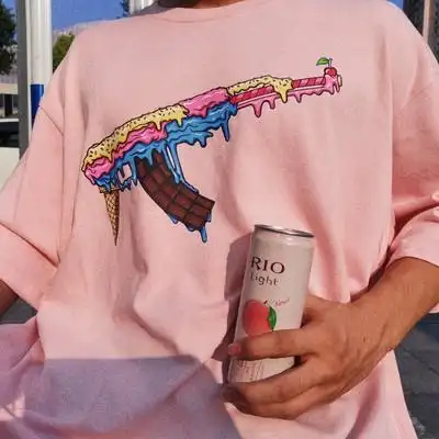 ice cream ak47猛男粉色冰淇淋t恤hiphop街头 oversized大码宽松