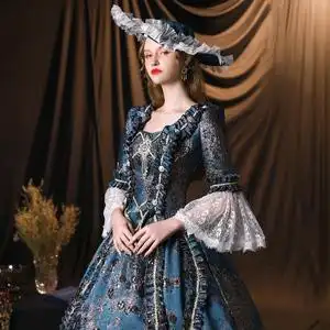 花色欧洲宫廷公主装话剧舞台写真演出服装英国皇后年会复古女礼服