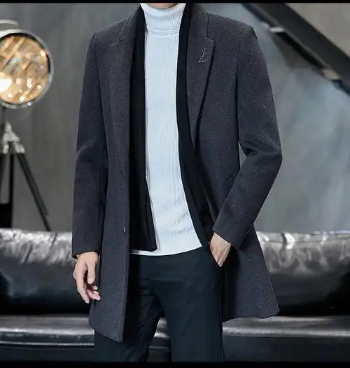 男士风衣英伦风款潮流修身毛呢大衣男休闲中长款帅气英伦羊毛外套