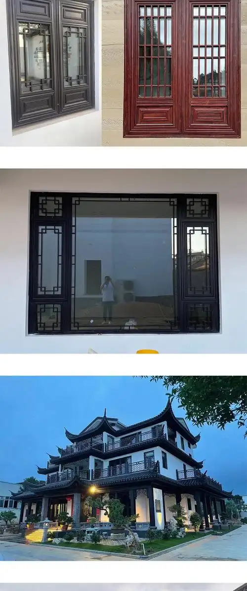 厂家新中式仿古门窗中式防盗防虫花格窗铝合金复古仿古门窗可批发