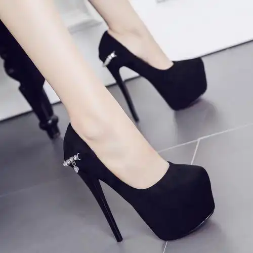 性感16cm超高跟鞋 情趣夜店恨天高绒面女鞋公主鞋 防水台细跟单鞋