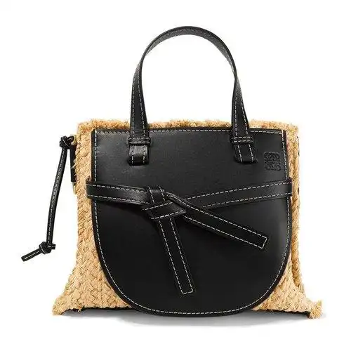 【包邮包税】loewe/罗意威 19春夏新款gate女士米色草编拼小牛皮手提