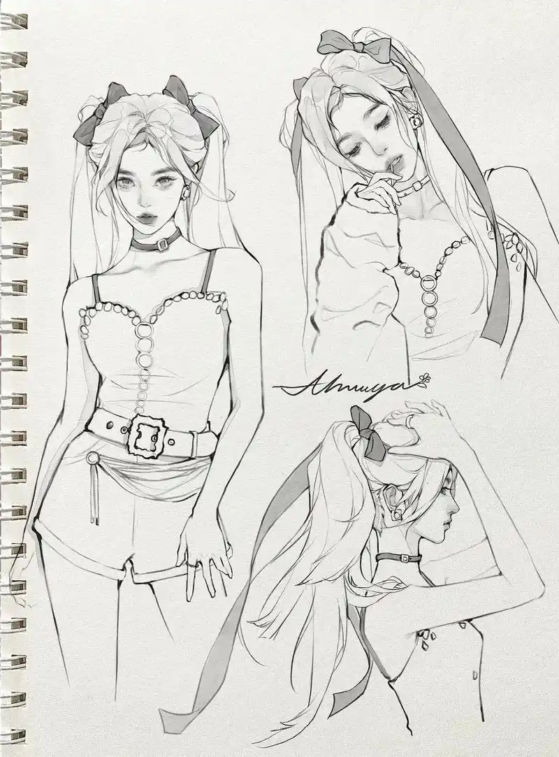 小鞠线稿摸鱼.#procreate绘画 #日常瞎画 #随手画 - 抖音