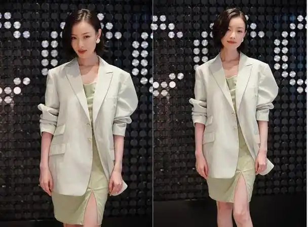 倪妮的高级脸真吸睛棕色复古西装外套配半裙时尚还显成熟