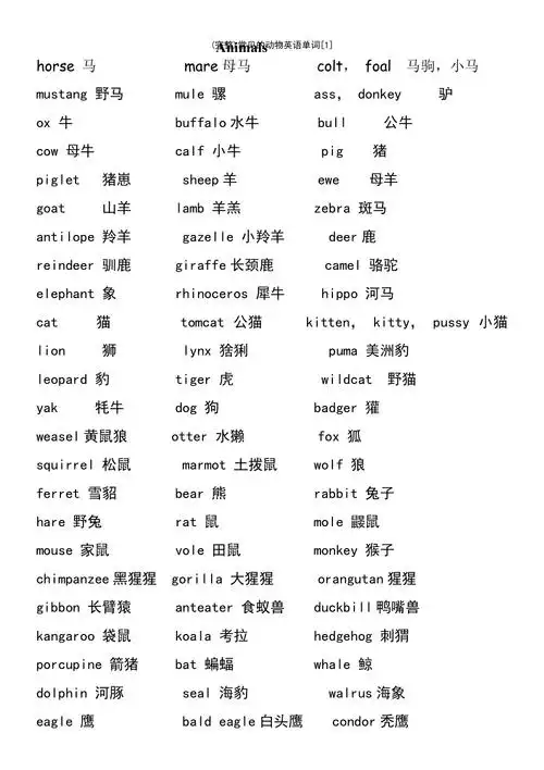 最新整理常见的动物英语单词1