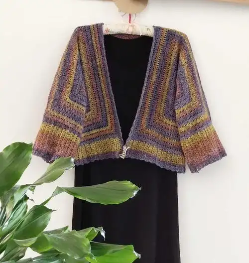 秋痕拼接款女士钩针日式休闲外搭开衫