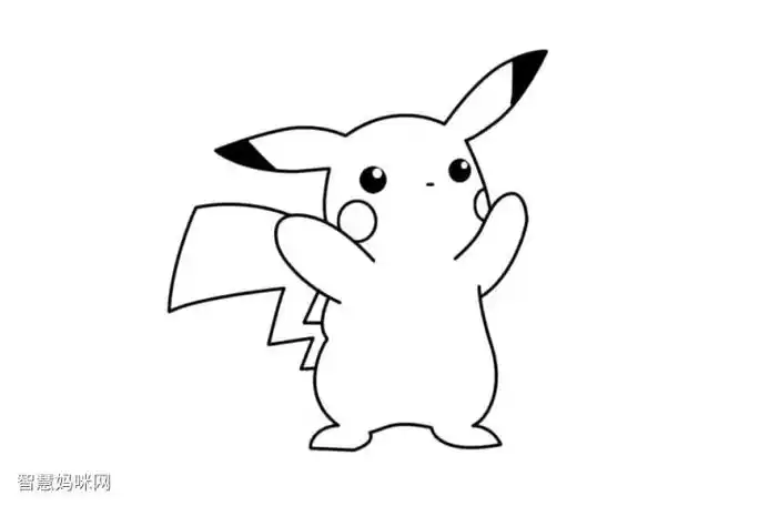 步骤5:画出皮卡丘闪电的为何并装饰面部的腮红和耳朵.