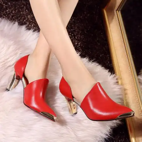 批发2015年春夏季新款尖头真皮粗跟高跟鞋懒人鞋凉鞋时装女鞋