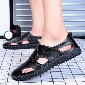 闽言男士夏季新款英伦潮流镂空透气凉鞋户外男鞋62506 黑色 39