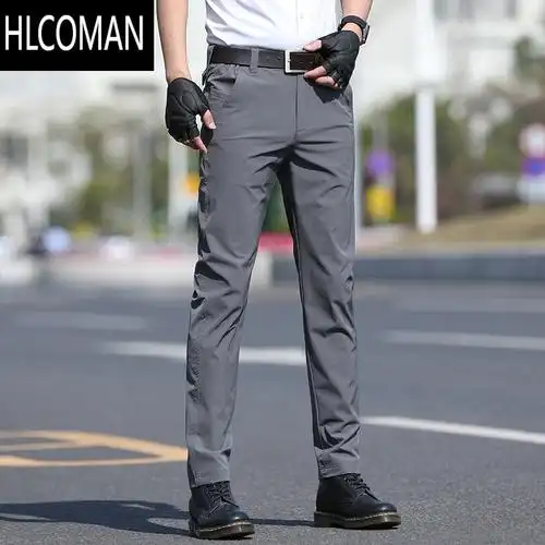 hlcoman战术休闲裤男夏季冰丝弹力修身轻薄直筒耐磨潮流松紧腰裤子男