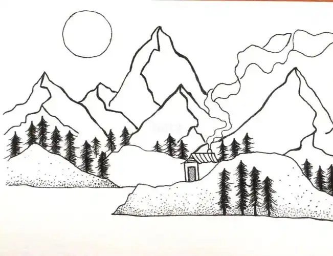 黑白山川溪流风景简笔画详细教程简笔画风景溪流铅笔简笔画教程