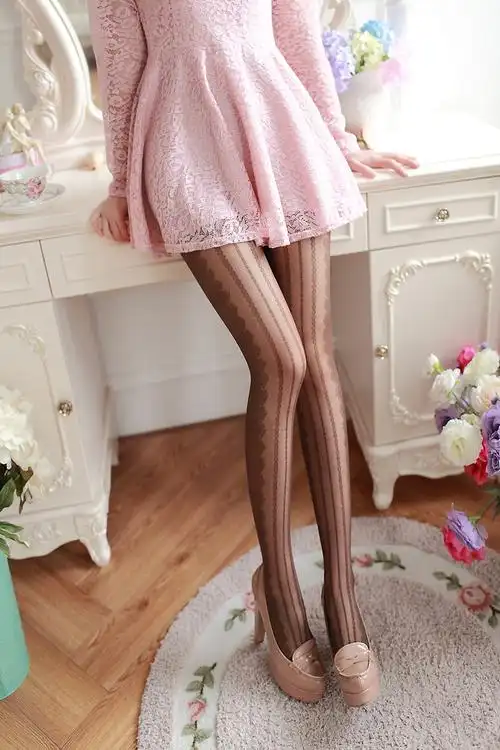 显瘦竖条纹丝袜女超薄彩色蕾丝花纹连裤袜夏季糖果色透明打底袜子