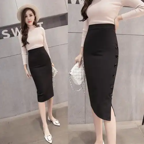 开叉半身裙女春2018新款职业裙子韩版中长款一步裙高腰百搭包臀裙