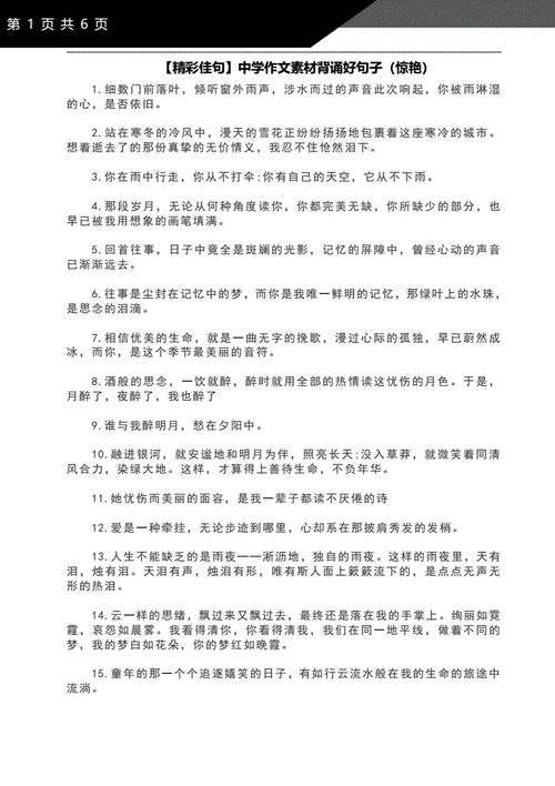 精彩佳句中学作文素材背诵好句子惊艳pdf6页