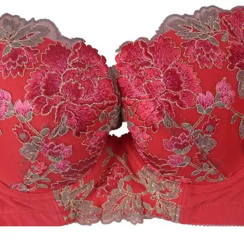 帝梦诗dimens 婚庆新娘文胸3/4渐厚式性感蕾丝大红本命年调整内衣v2