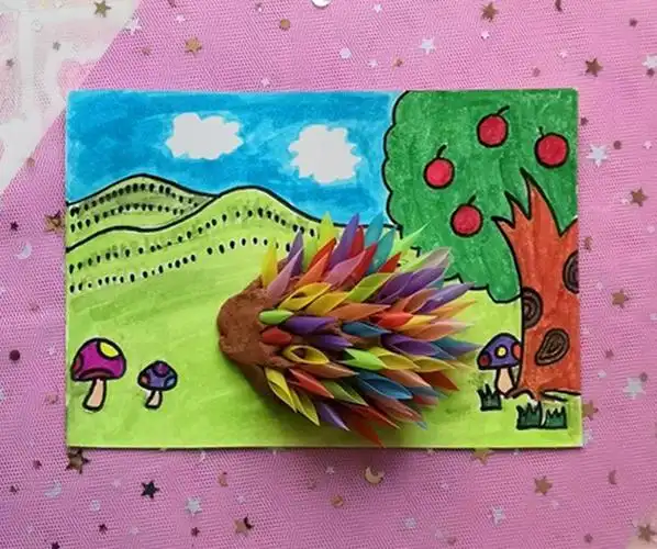 吸管做可爱小刺猬装饰画图解教程