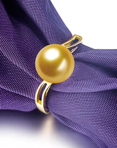 黄18k金南洋金珍珠戒指9-10mm-权威证书