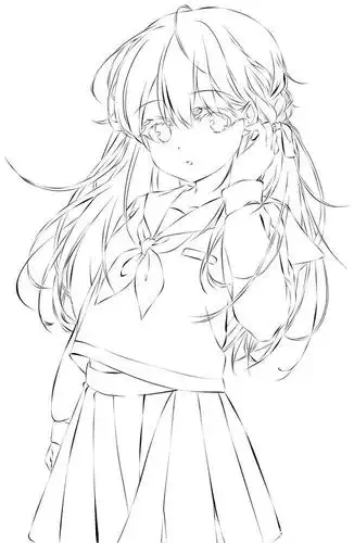 二次元校园女生手绘线稿