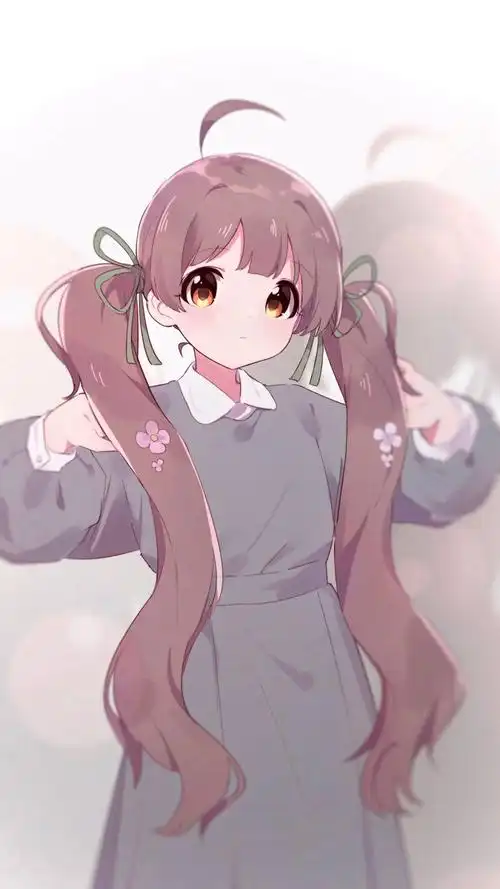 娇羞俏皮的动漫粉发女孩手机壁纸