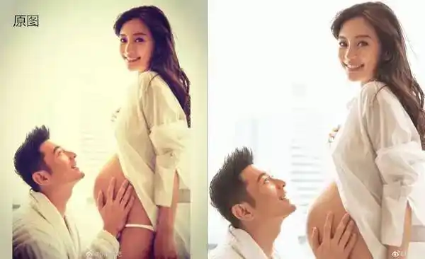 黄晓明微博晒的baby杨颖大肚照是裁过的 原图很有看点哦_手机搜狐网