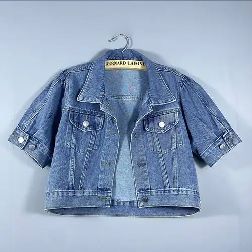 泡泡袖牛仔外套女开叉短款夏季宽松韩版夹克短袖牛仔上衣潮ins