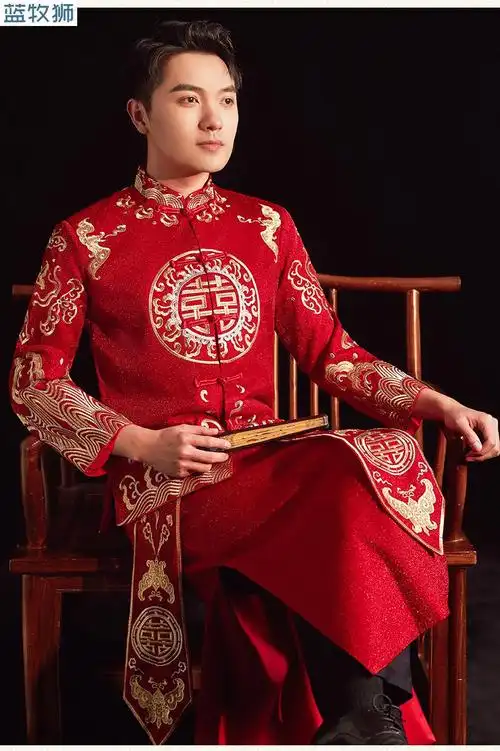 男士秀禾服结婚新郎装中式礼服龙凤褂大码风接亲婚服伦玉男装s