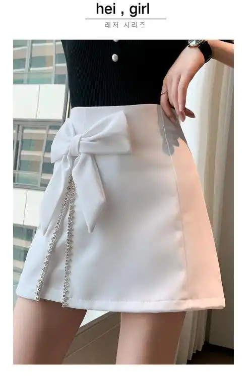 宫九歌蝴蝶结开叉短裙2022年夏季新款高腰小个子百搭a字下半身a字裙子