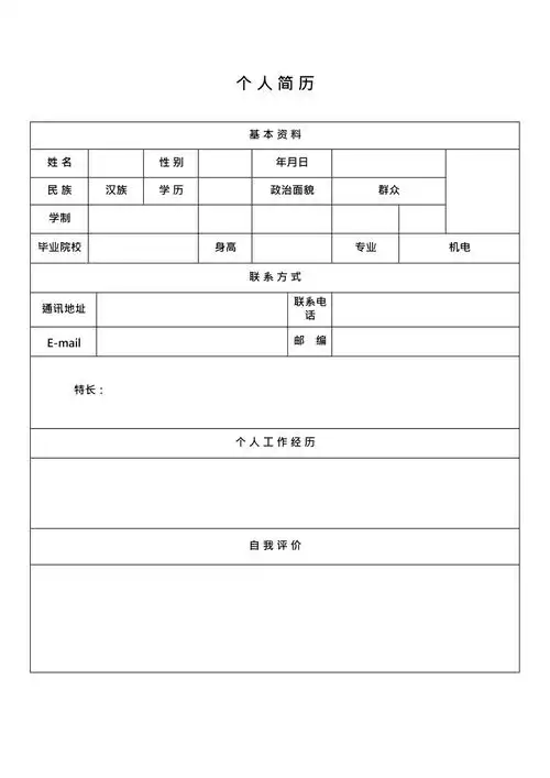 个人简历模板(空白版)(最新整理)
