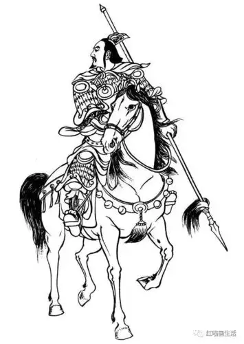 白描英姿飒爽马上将军