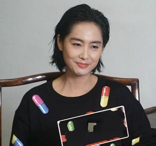 图为朱茵接受采访的近照.