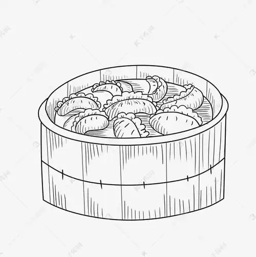 线描食物蒸饺
