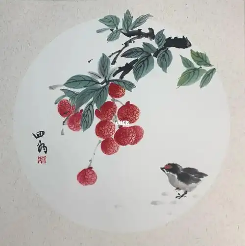 国画花鸟荔枝