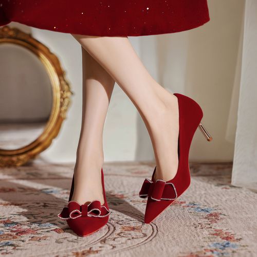 红色婚鞋新娘高跟鞋秀禾婚纱两穿冬季女结婚敬酒主订不累脚高级感