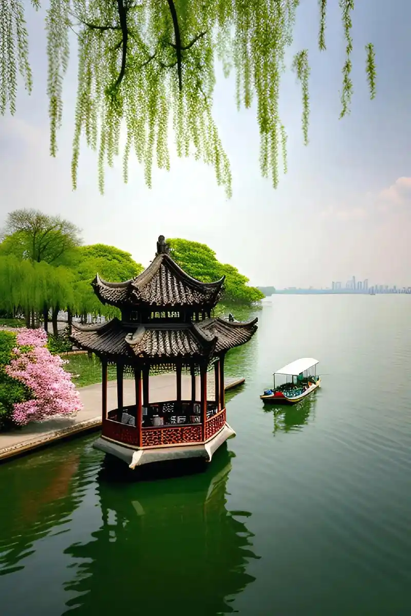 西湖美景三月天,柳絮年年三月暮,断送莺花,十里湖边路,微风徐 - 抖音