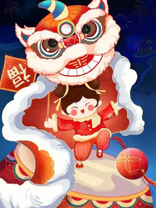 新年画的舞狮好运常在舞狮插画