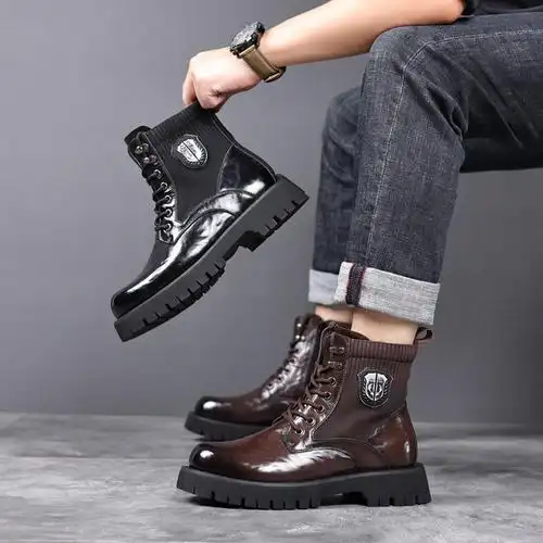 新款马丁靴男高帮厚底中帮短靴英伦靴子工装靴潮流加绒保暖男靴