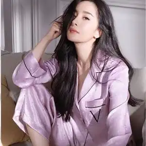 sandro vicari杨幂明星同款波点冰丝睡衣女春秋季长袖家居服套装