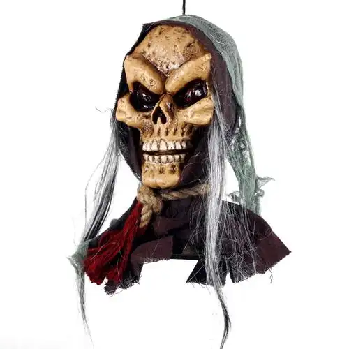 万圣节整蛊吊鬼头装饰声控感应光控特大号骷髅恐怖鬼屋装扮道具