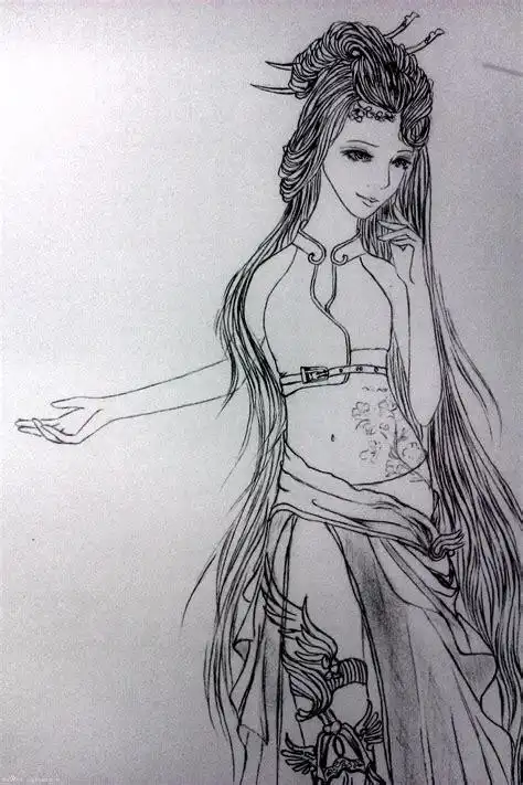 素描古装美女背影手绘 (第1页) - 图观天下 百奇网