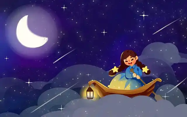 唯美星空女孩卡通人物星空星海png素材月亮展板背景深蓝色古风剪纸