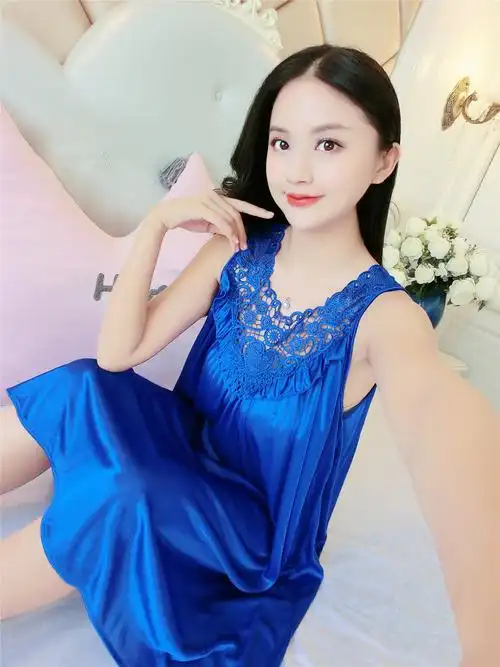 冰丝睡裙女蕾丝真丝睡衣夏丝绸性感吊带裙薄大码家居服