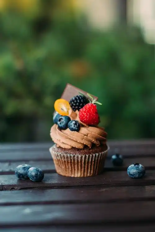 browncupcakewithblueandredberriesontop图片